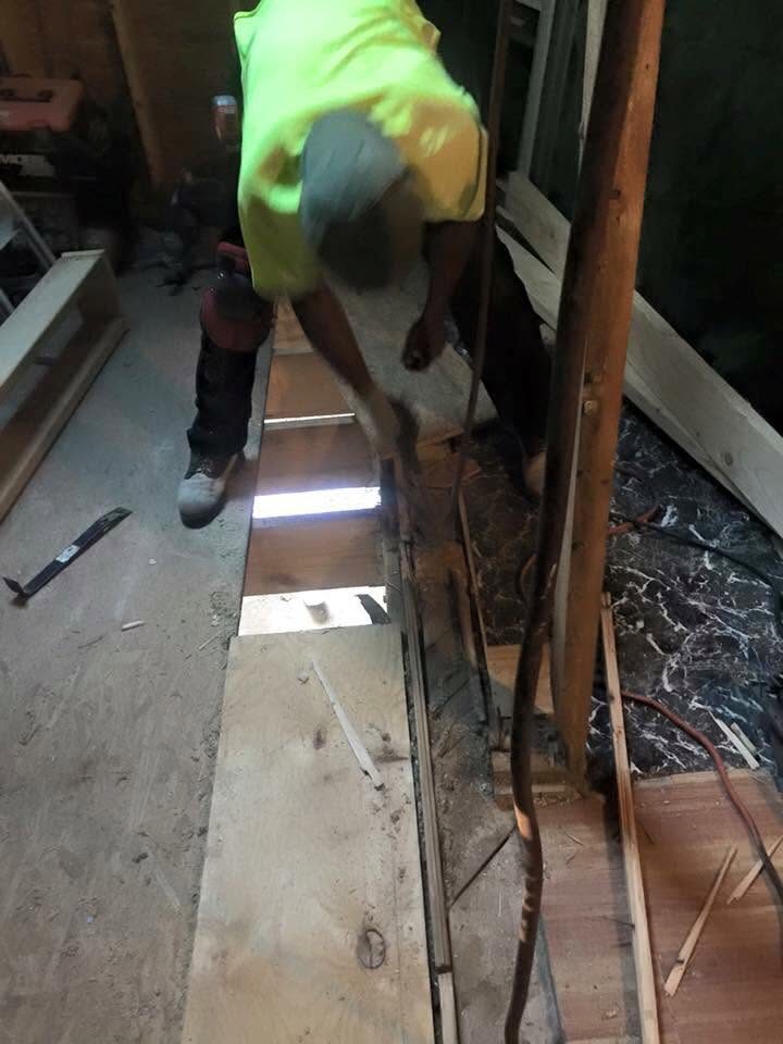 Framing floor joists during a basement build